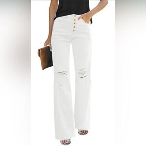 LookbookStore High Waisted Ripped Flare Jeans